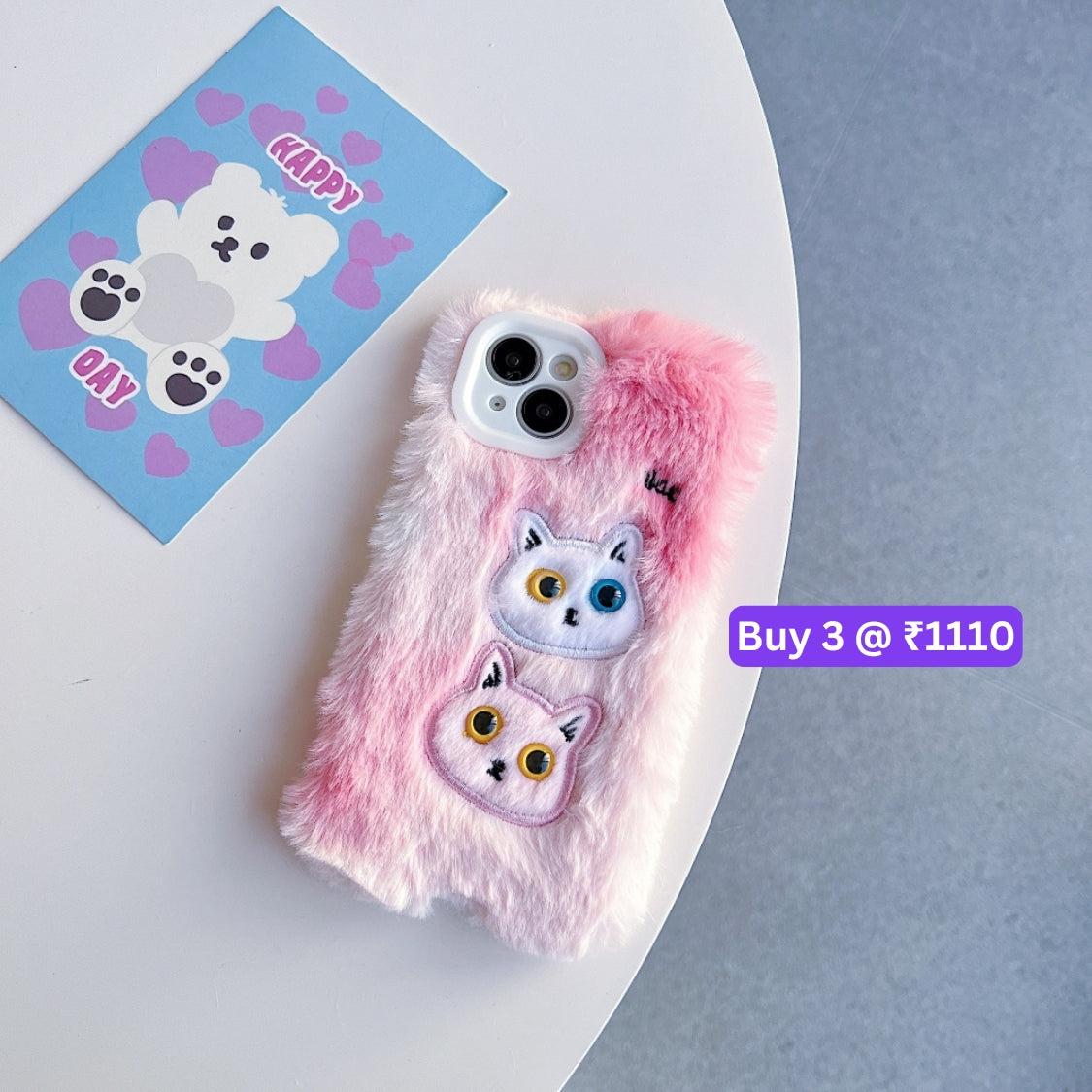 Warm Fluffy Furry Cat Embroided Camera Protection Phone Case - iPhone 16