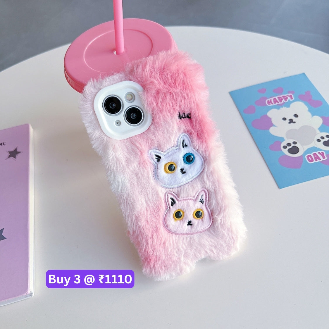 Warm Fluffy Furry Cat Embroided Camera Protection Phone Case - iPhone 16