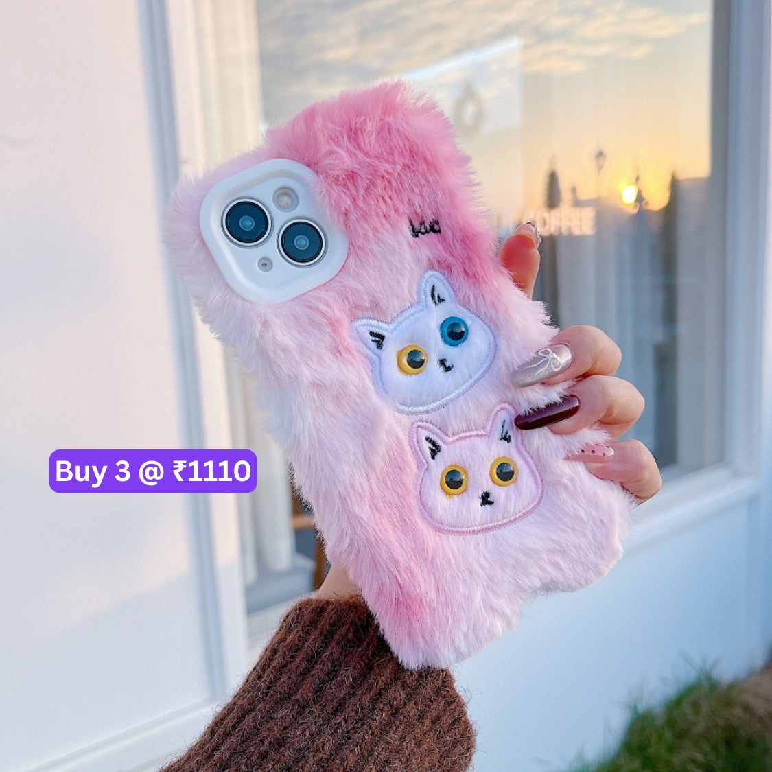 Warm Fluffy Furry Cat Embroided Camera Protection Phone Case - iPhone 16