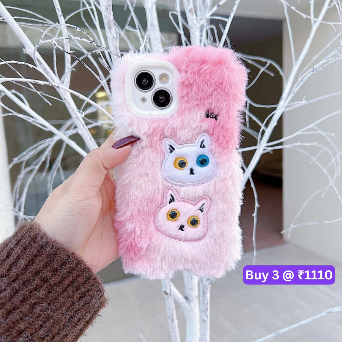Warm Fluffy Furry Cat Embroided Camera Protection Phone Case - iPhone 16