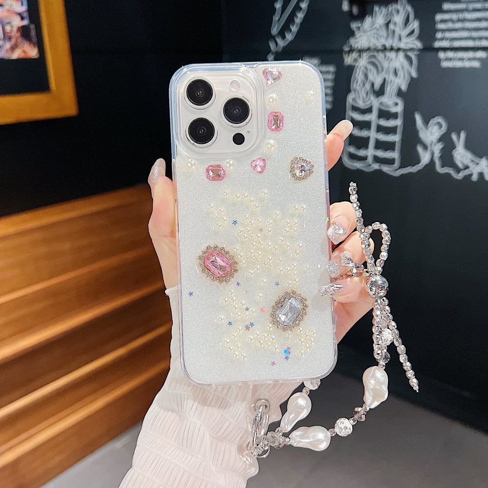 White Rubber Gel Coating Colorful Stone Phone Case