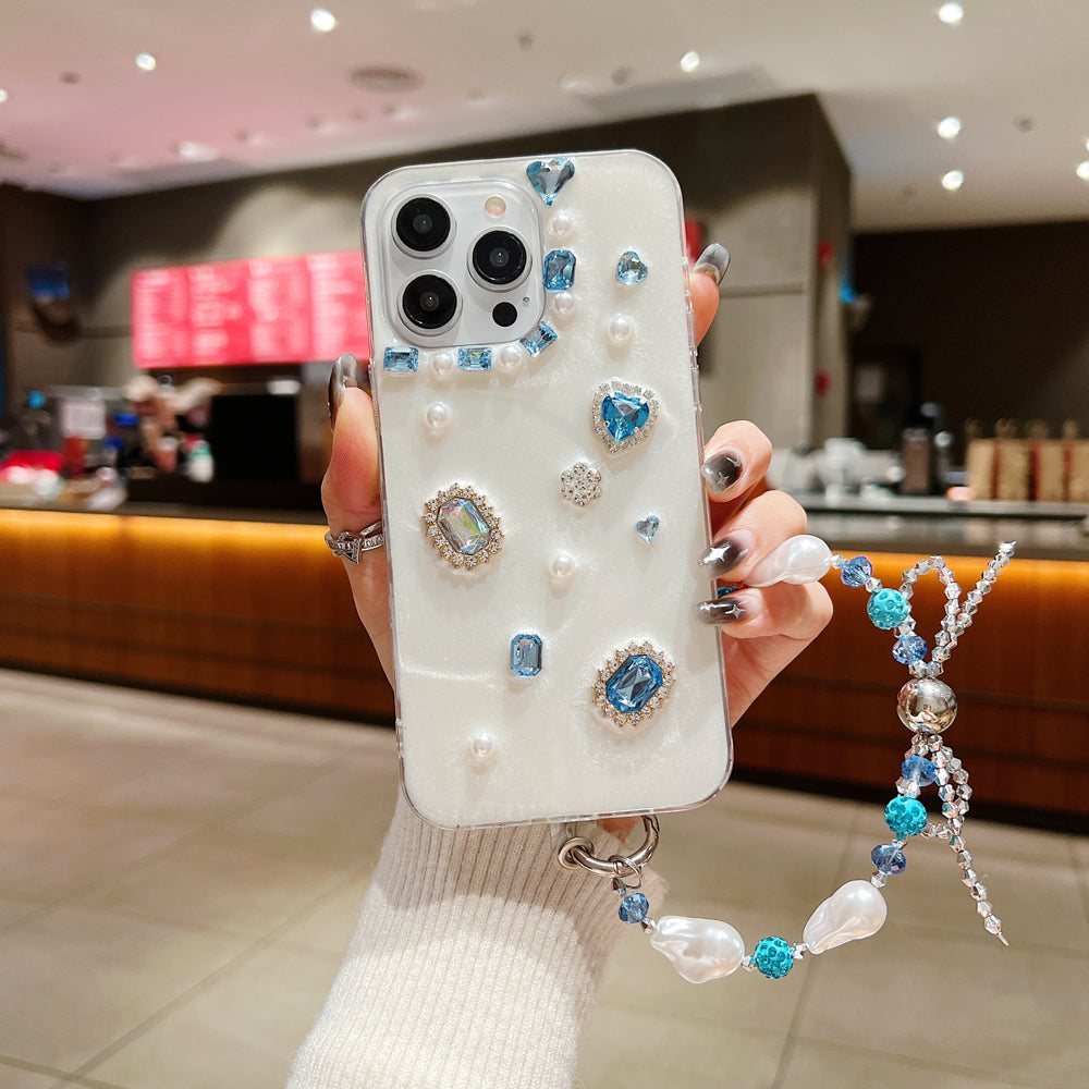 White Rubber Gel Coating Colorful Stone Phone Case