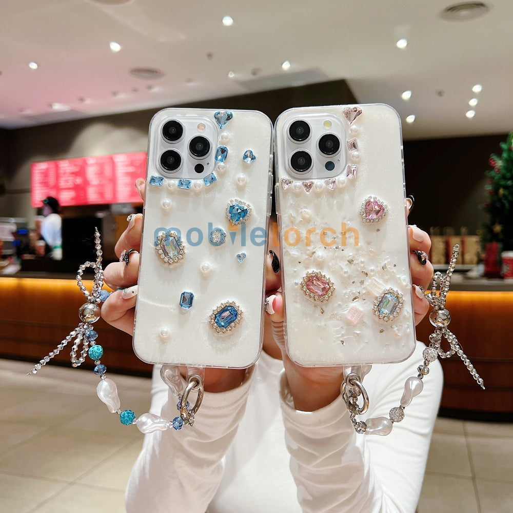 White Rubber Gel Coating Colorful Stone Phone Case - iPhone 14 Plus