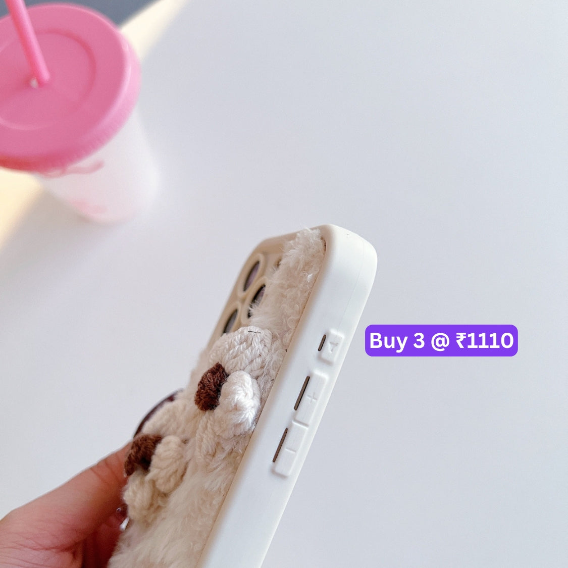 Woolen Flower Furry TPU (Soft) Camera Protection Phone Case with Bracelet - iPhone 15