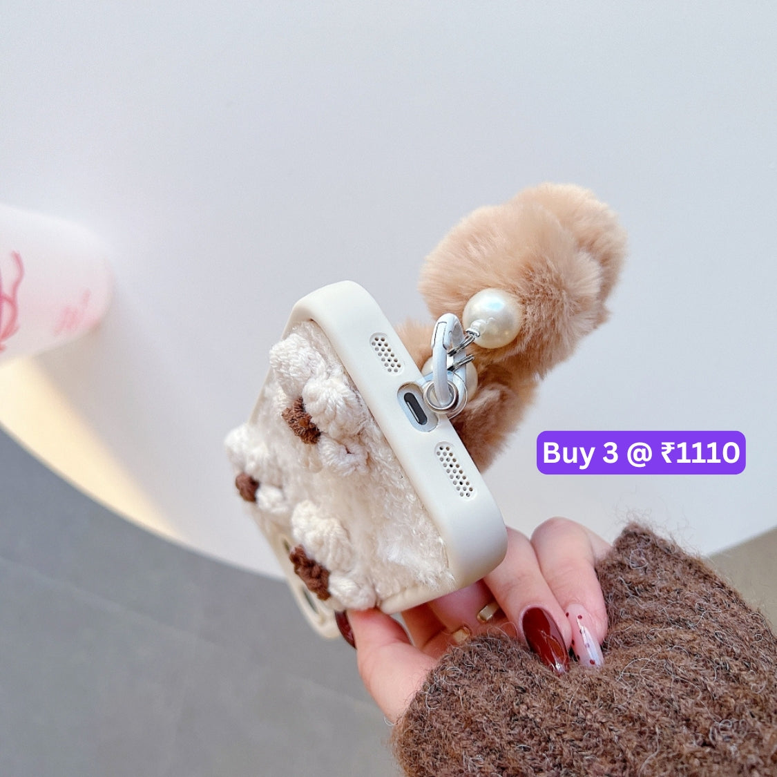 Woolen Flower Furry TPU (Soft) Camera Protection Phone Case with Bracelet - iPhone 15